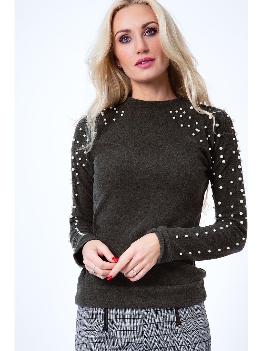 Turtleneck cu perle kaki 1577 - Magazin online - Boutique